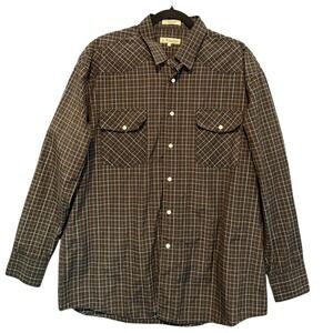 Foxfire Mens Brown Plaid Western Pearl Snap Long Sleeve Shirt Large Yoke Pockets